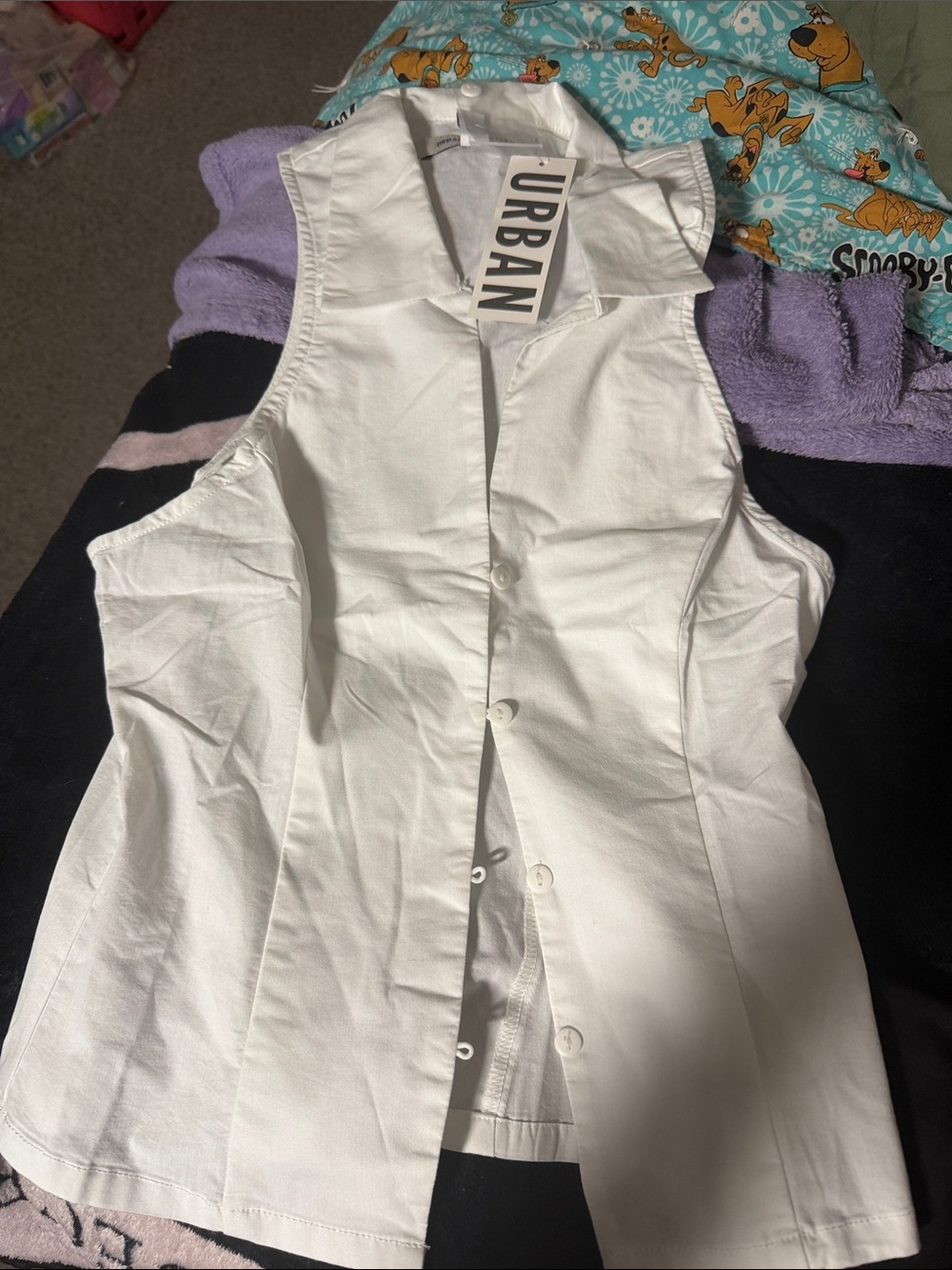 Urban Outfitters White Sleeveless Collared Button-Front Top